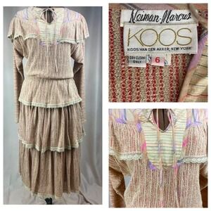Vintage 80s KOOS Van Den AKKER Womens (6) Dress 2 Piece Boho Cottage ILGWU U.S.A